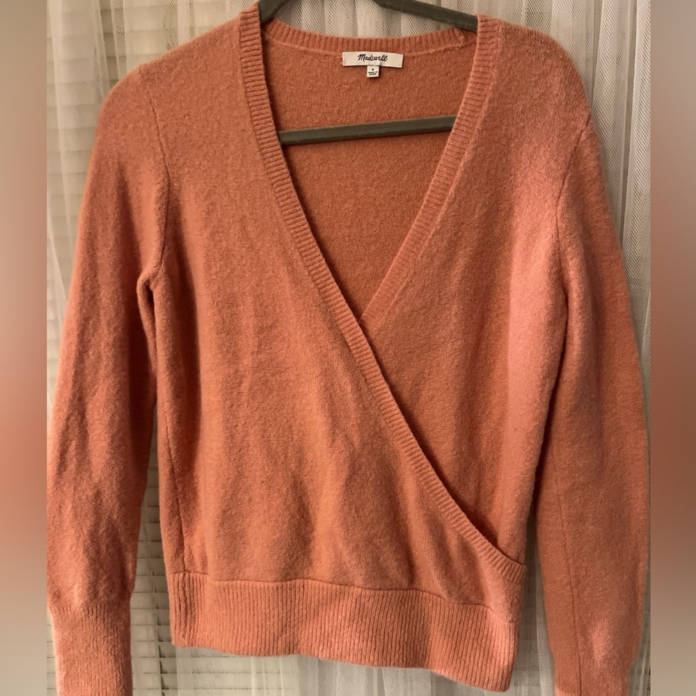 Madewell dusty orange cross front v-neck sweater size Small D1 - Picture 1 of 12
